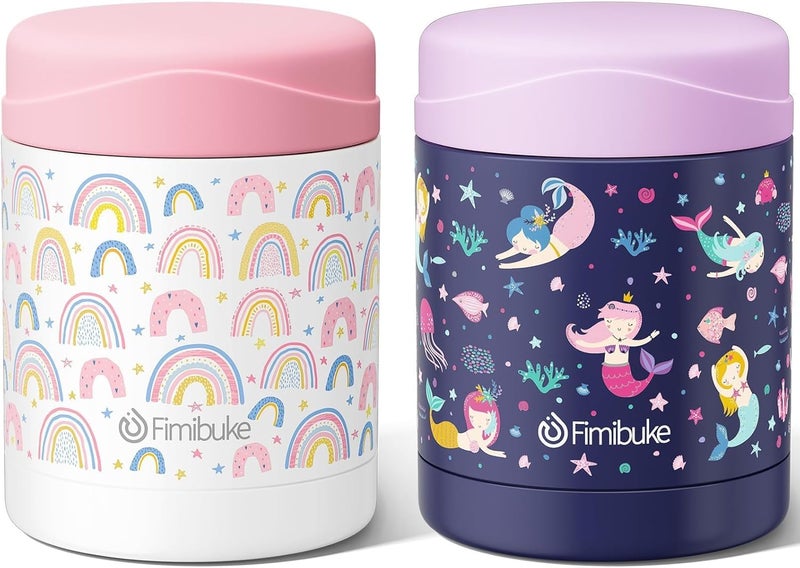 Fimibuke Insulated Kids Food Jar, 2 Pack 12 OZ Bpa Free Stainless Steel Vacuum Lunch Jar for Hot Cold Food, Leakproof Snack Container for School Boy Girl Wide Mouth Toddler Lunch Box for Smoothie Soup - Image 1